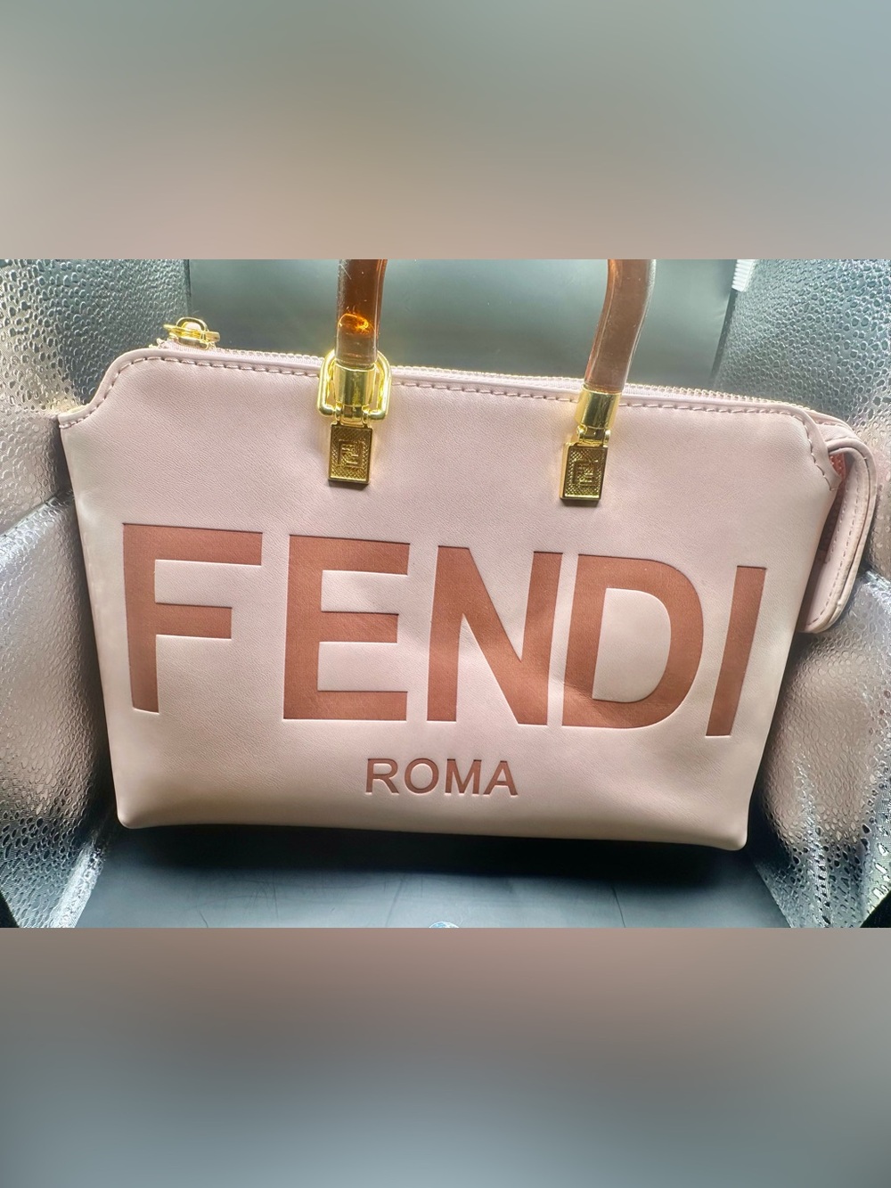 FASHION Pink Leather ROMA Tote with Gold Hardware